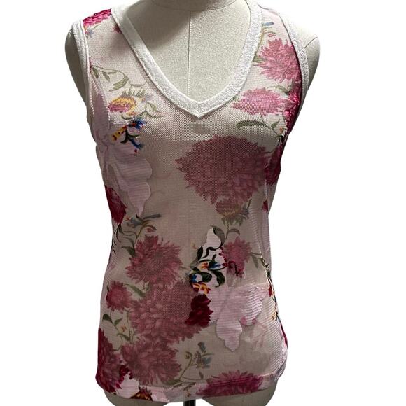 DOLCE & GABBANA Italy Designer Vintage Mesh Floral Pink Terry Trim Top Sz med - Picture 1 of 12